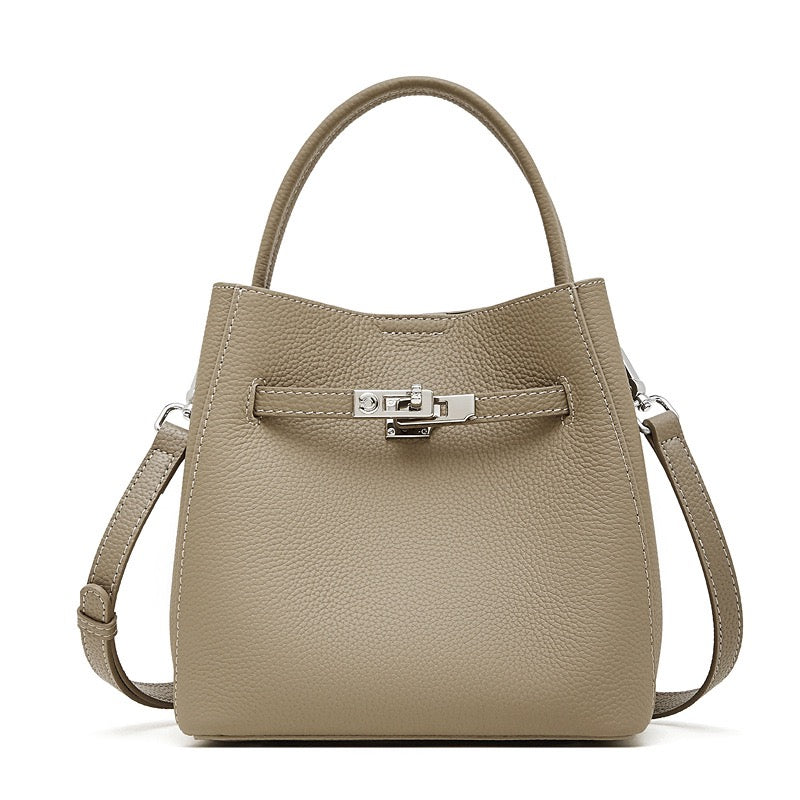 Women's Luxury Genuine Leather Basket Bucket Bag