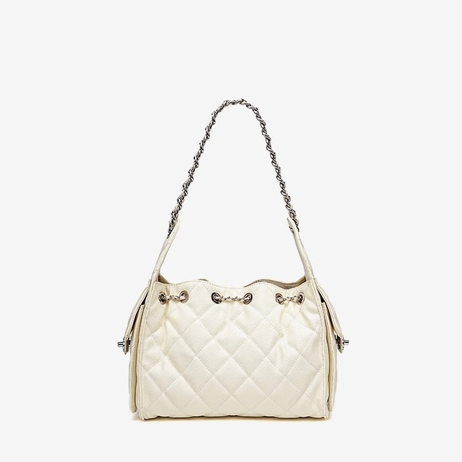 Genuine Leather Caviar Pattern Large Capacity Bucket Shoulder Bag