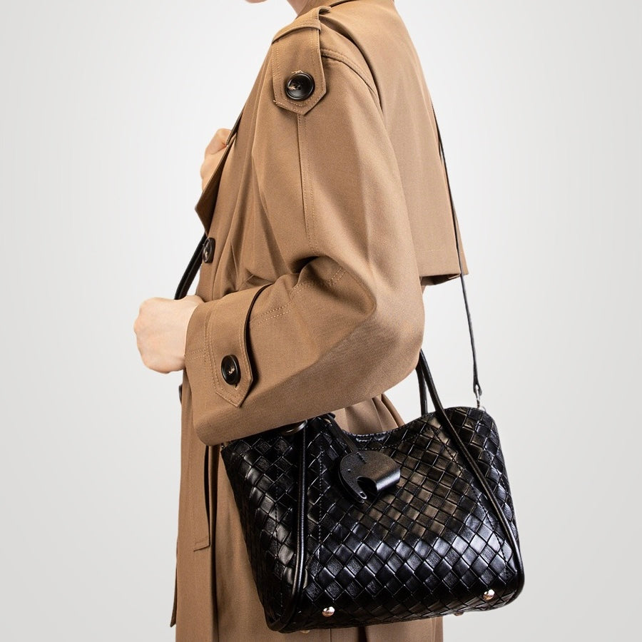 Premium Leather Woven Large Capacity Versatile Tote Crossbody Basket Bag