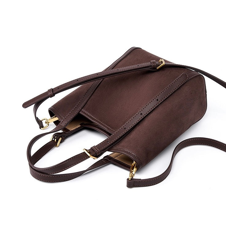 Women's Amber Suede Leather Bucket Satchel