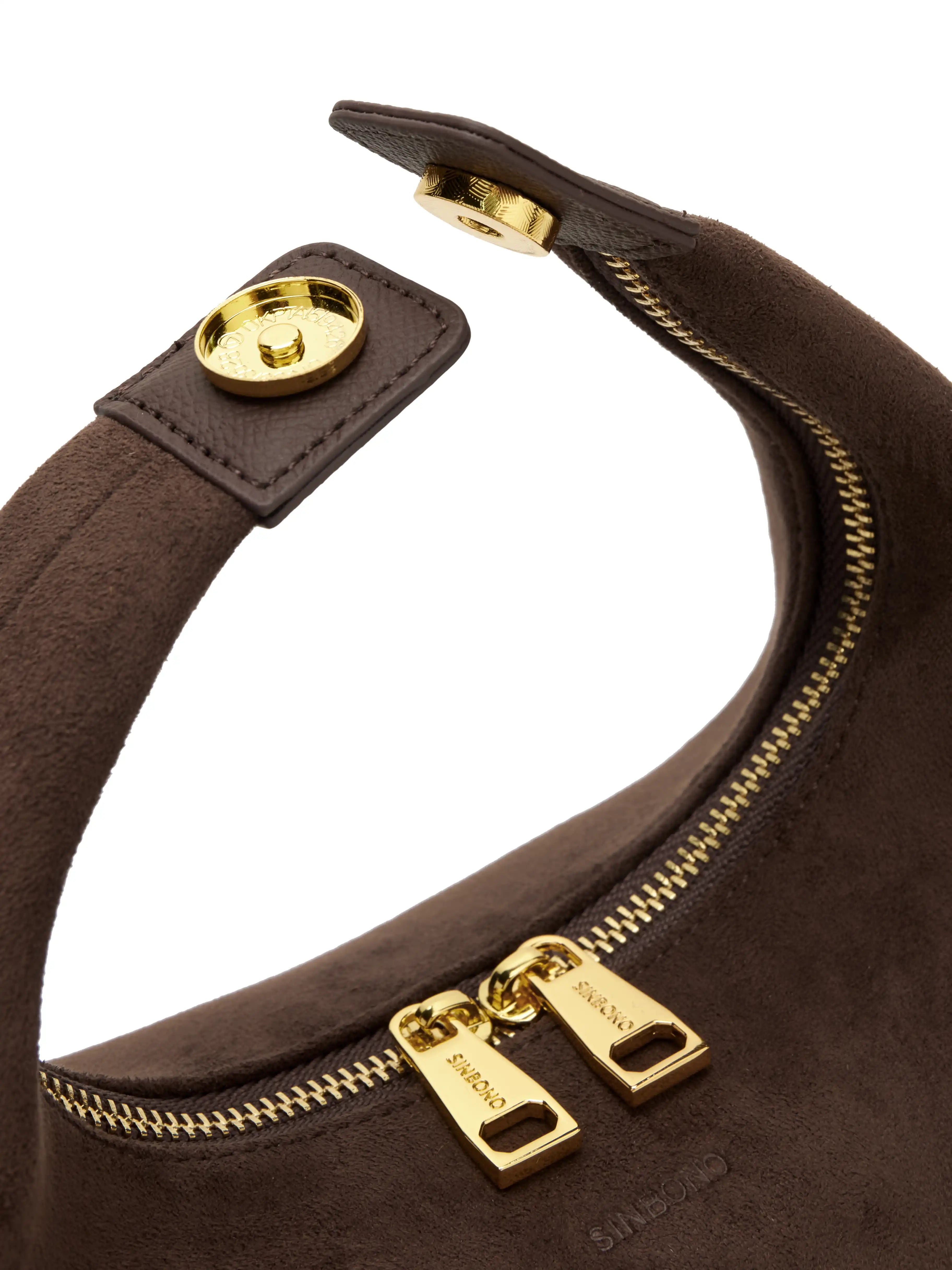 Vienna Top Handle Crossbody Bag(2.0)- Dark Brown Fake Suede
