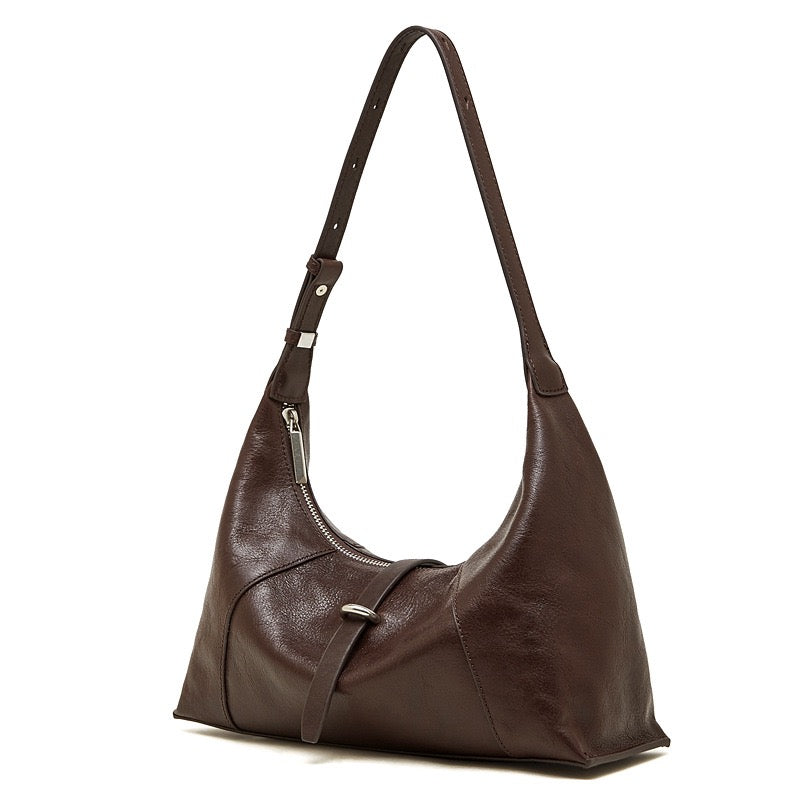 Women's Retro Crescent Genuine Leather Hobo Bag