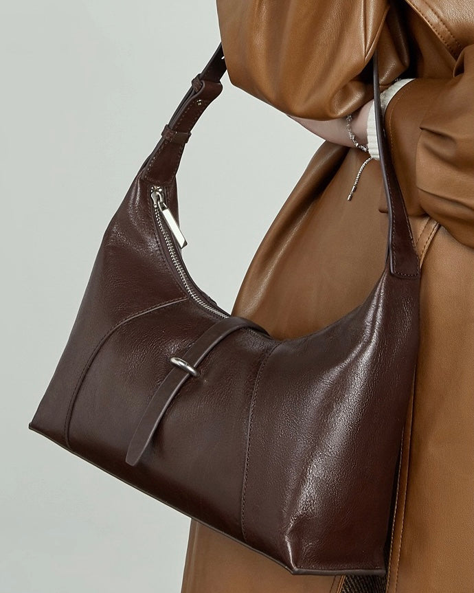 Women's Retro Crescent Genuine Leather Hobo Bag