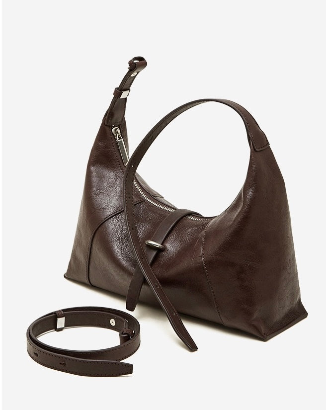 Women's Retro Crescent Genuine Leather Hobo Bag
