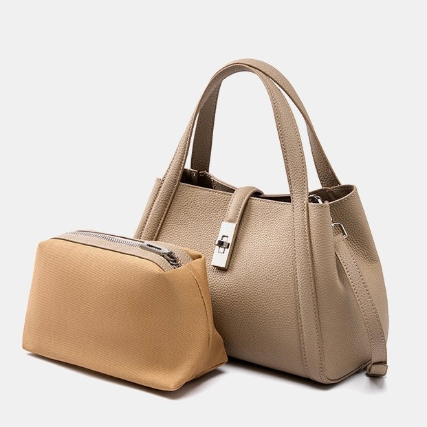 Women's Top-Grain Leather Handheld Crossbody Bag with Lock Closure