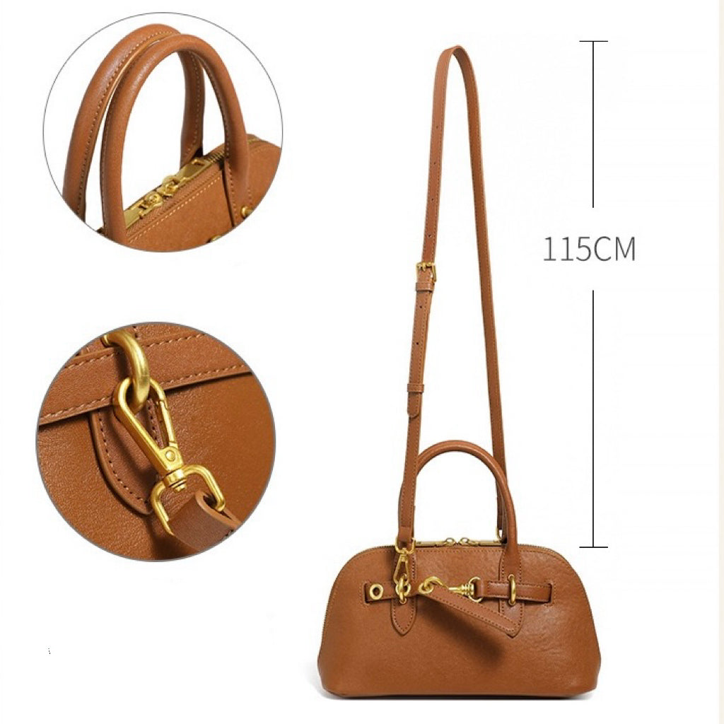 Women's Genuine Leather Shell Bag Vintage Elegant Top Handle Shoulder Crossbody Bag