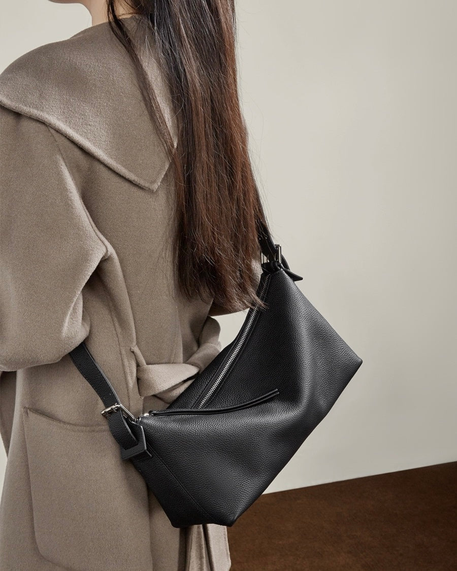 The Origami Asymmetric Genuine Leather Bag - Versatile 2-Way Carry Shoulder Purse