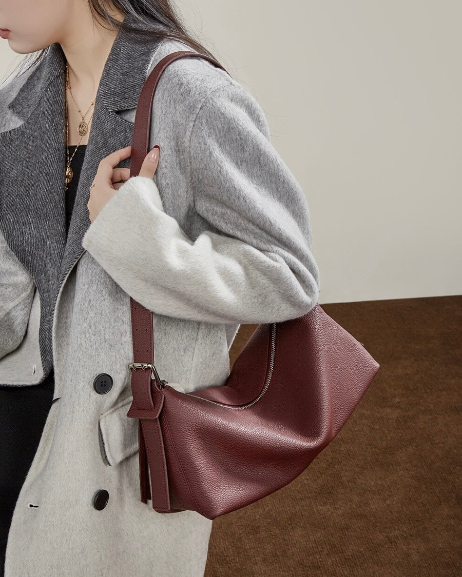 The Origami Asymmetric Genuine Leather Bag - Versatile 2-Way Carry Shoulder Purse