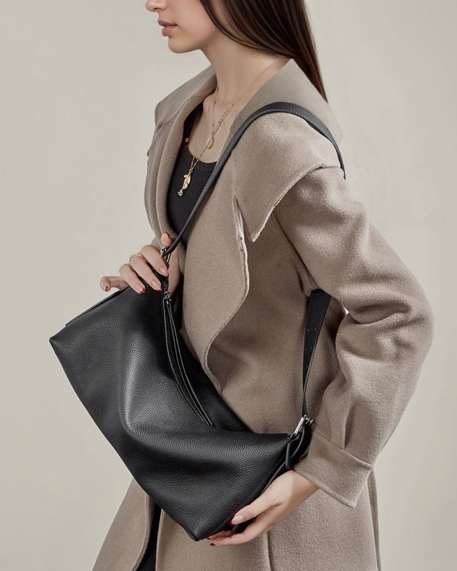 The Origami Asymmetric Genuine Leather Bag - Versatile 2-Way Carry Shoulder Purse