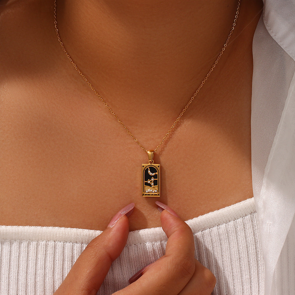 Knight of Cups - Tarot card Dainty 18k Necklace with Enamel