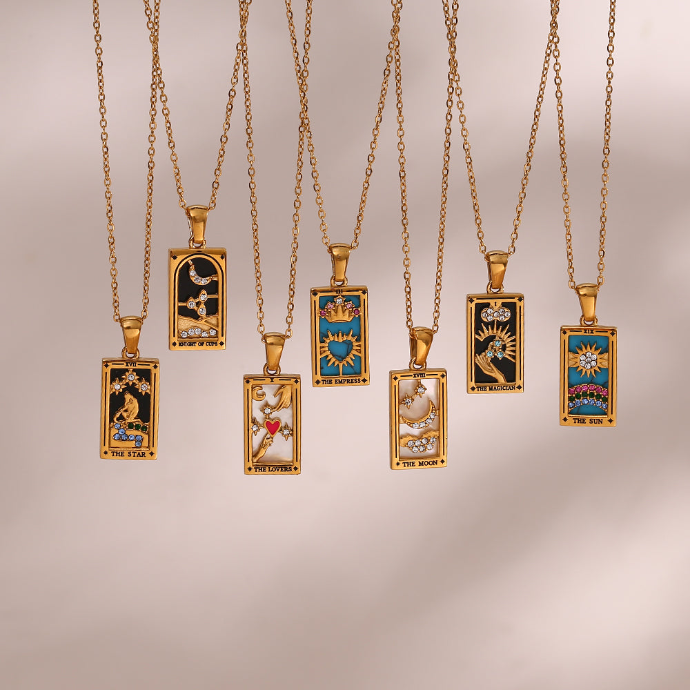 Knight of Cups - Tarot card Dainty 18k Necklace with Enamel