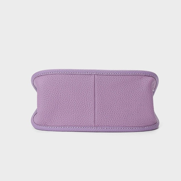 Purple Genuine Leather Mini Crossbody Bag with Lock Closure