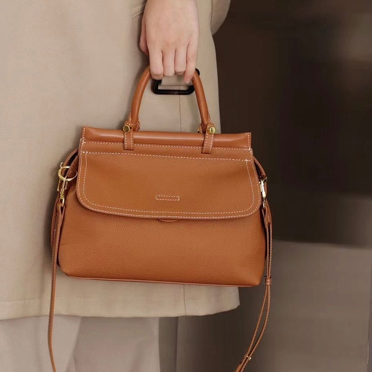 Women's Exquisite Genuine Leather Flip-Top Commuter Handbag