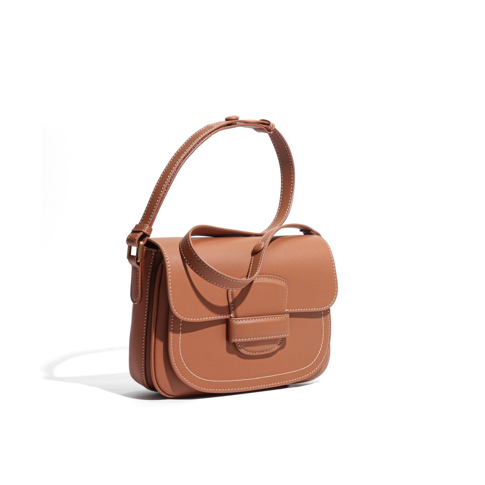 Women's Contour Stitch Genuine Leather Saddle Bag