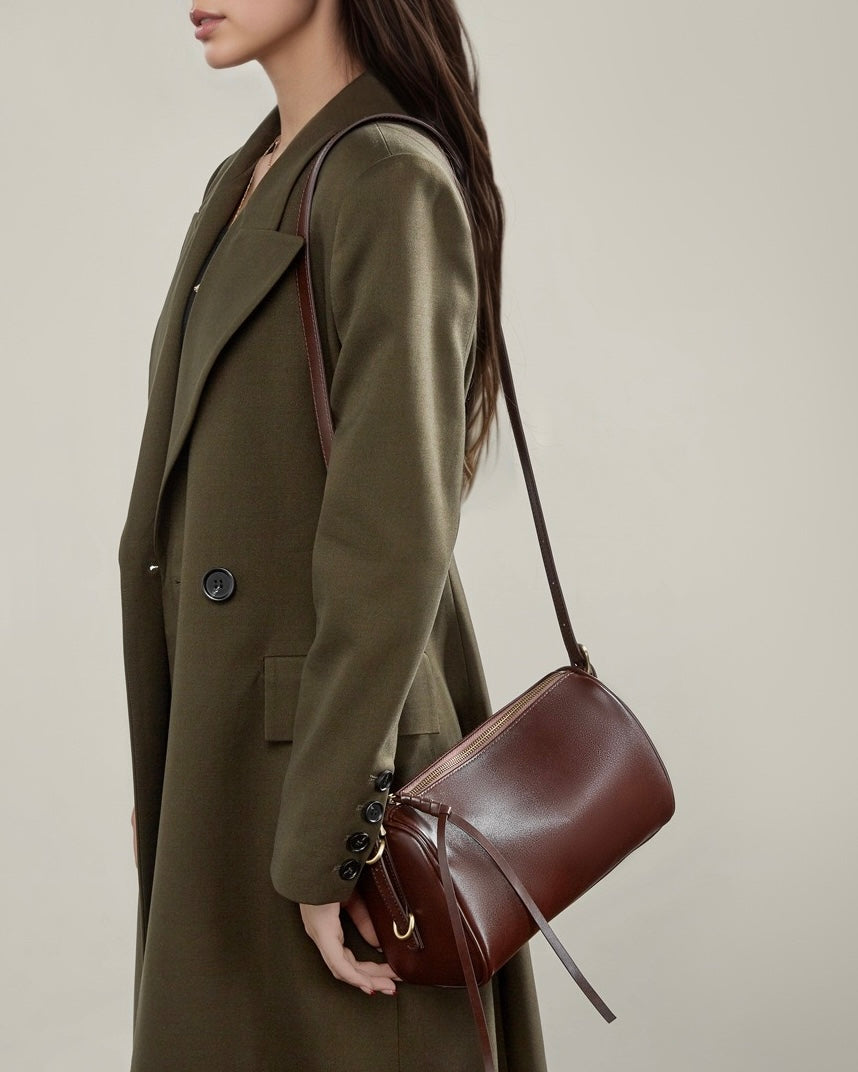 The Modern Cylinder Genuine Leather Bag - Versatile 2-Way Carry Barrel Purse