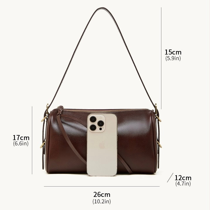 The Modern Cylinder Genuine Leather Bag - Versatile 2-Way Carry Barrel Purse