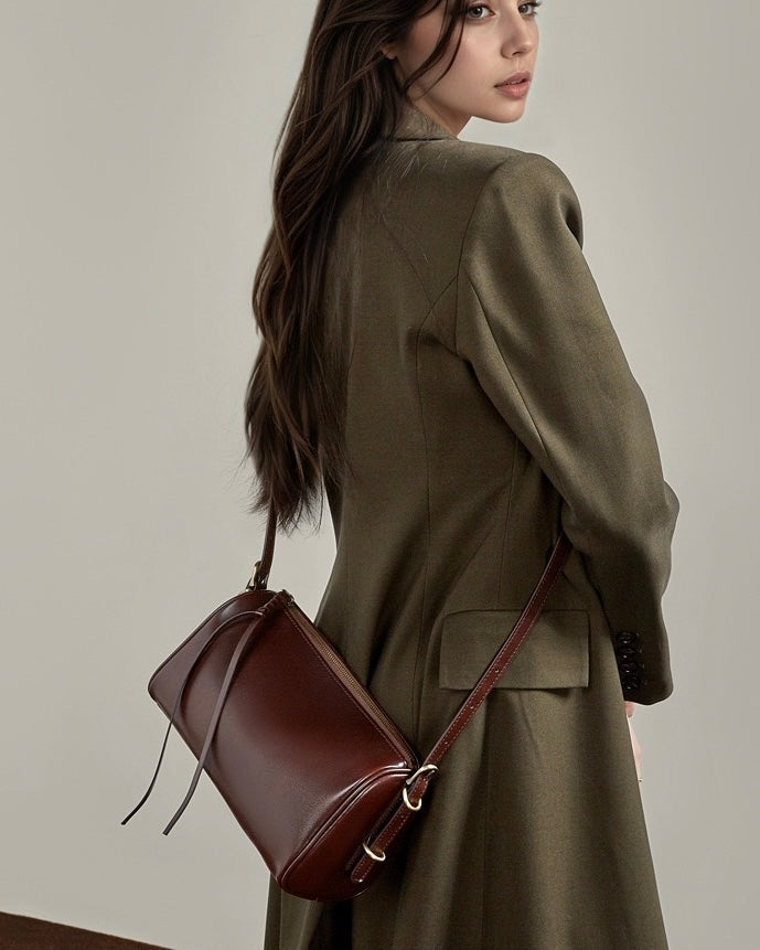 The Modern Cylinder Genuine Leather Bag - Versatile 2-Way Carry Barrel Purse