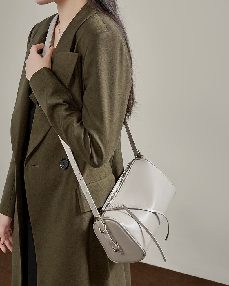 The Modern Cylinder Genuine Leather Bag - Versatile 2-Way Carry Barrel Purse