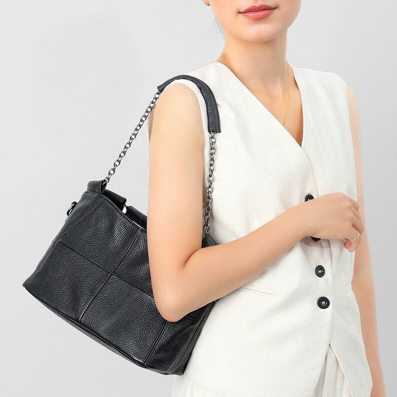 Luxury Chain Genuine Leather Handheld & Single-Shoulder Tote