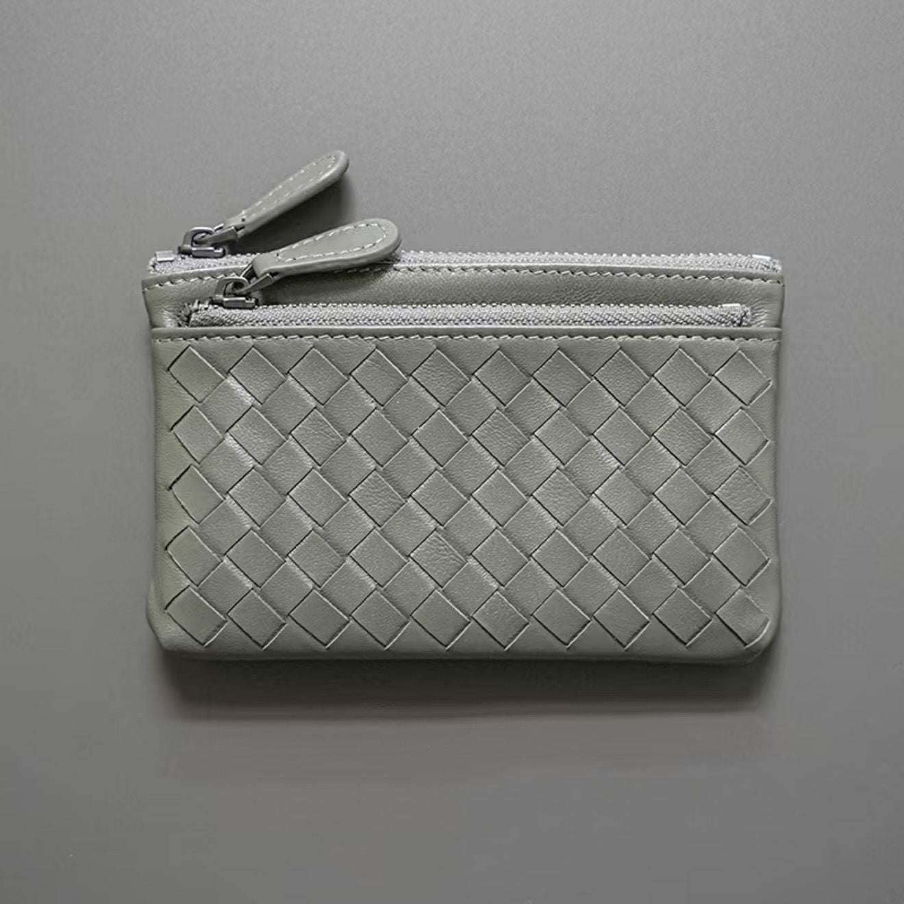 Handwoven Lambskin Double-Zip Key Wallet & Card Case