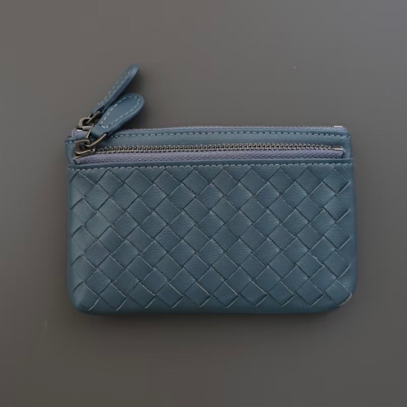 Handwoven Lambskin Double-Zip Key Wallet & Card Case