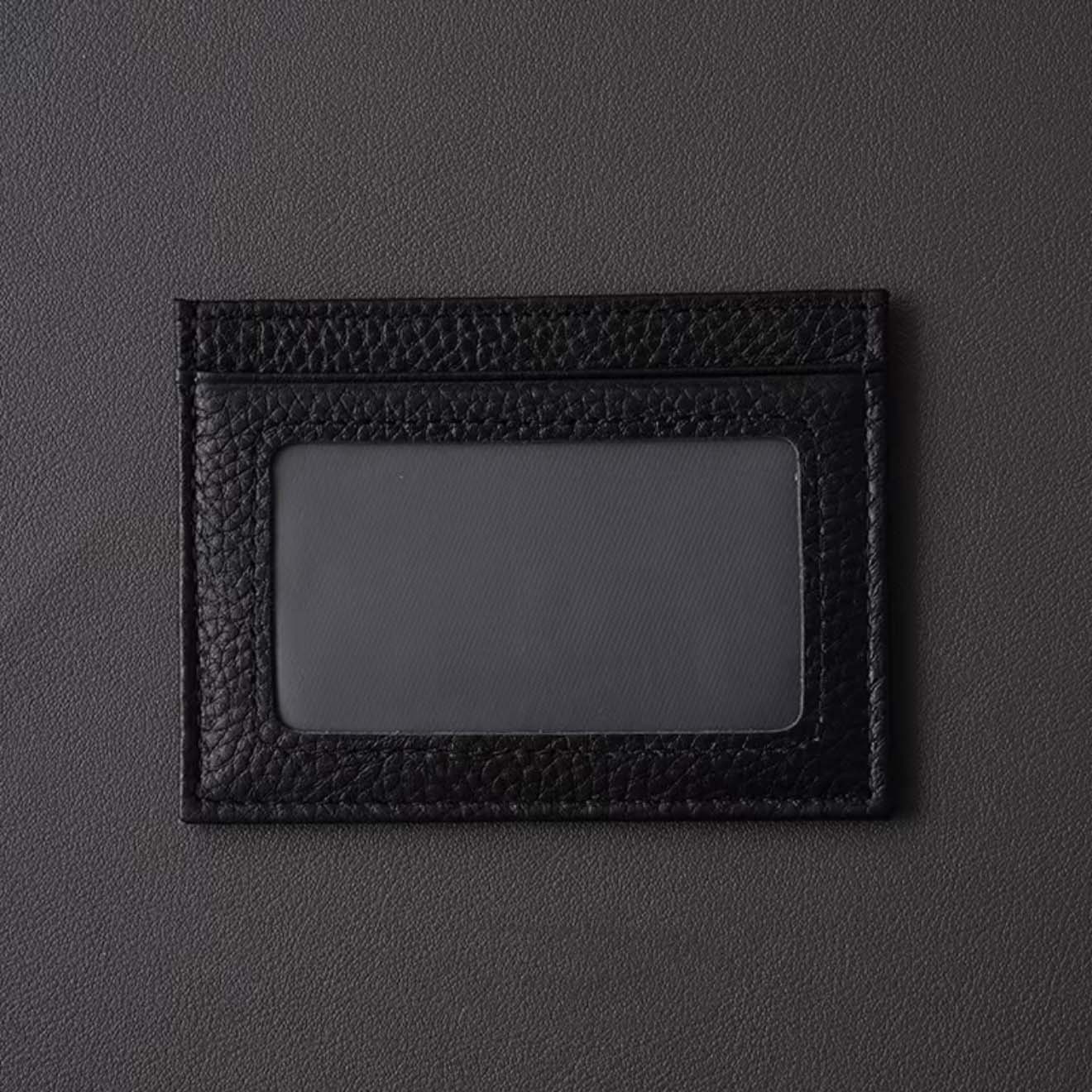 Ultra-Slim Pebbled Leather Card Holder with ID Window