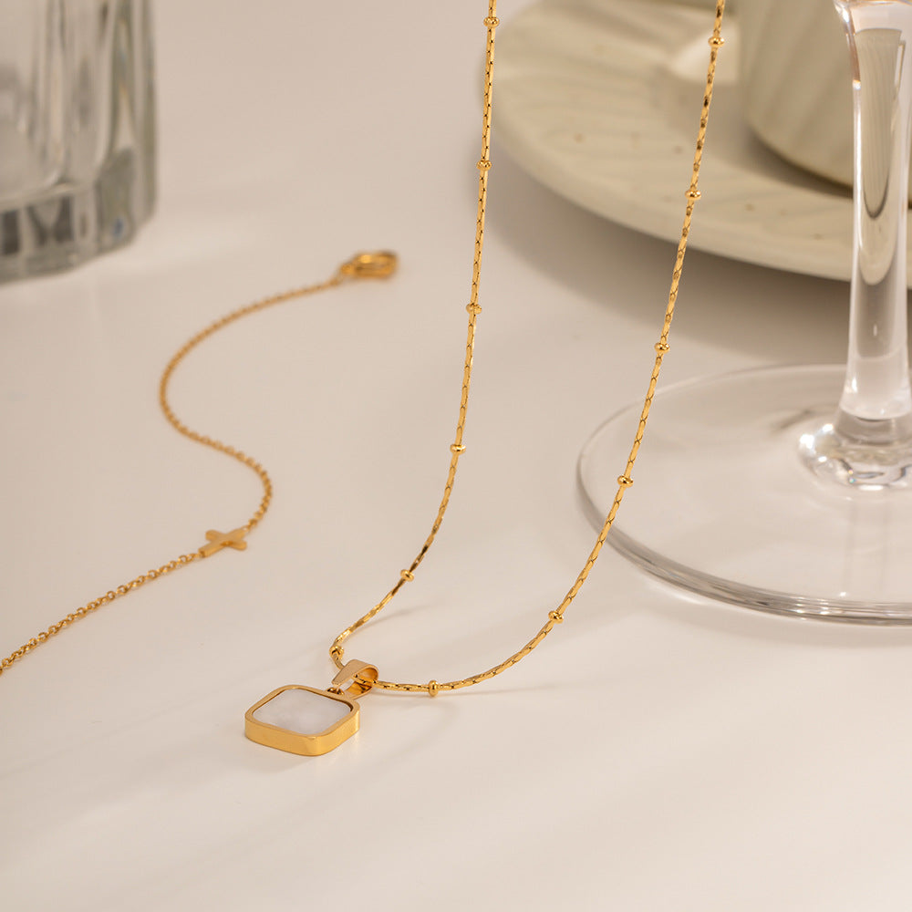 Square Mother-of-Pearl Pendant Necklace