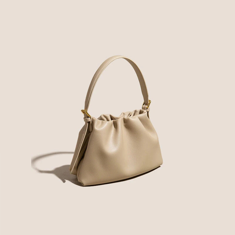 The Cloud Ripple Ruched Genuine Leather Cloud Clutch Bag