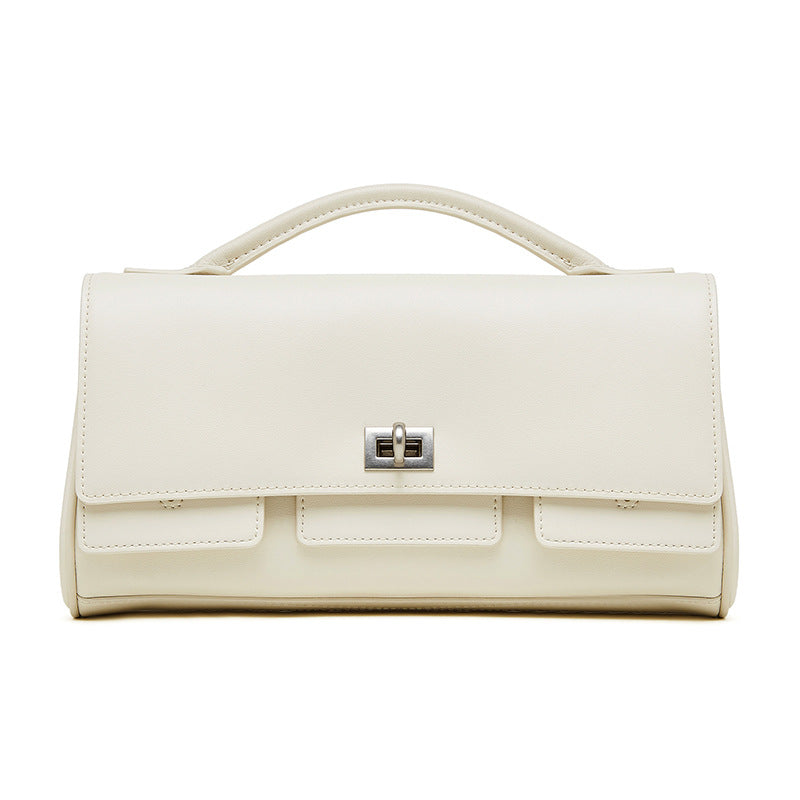 The Linear Turn-Lock Genuine Leather Bag | Minimalist East-West Handbag