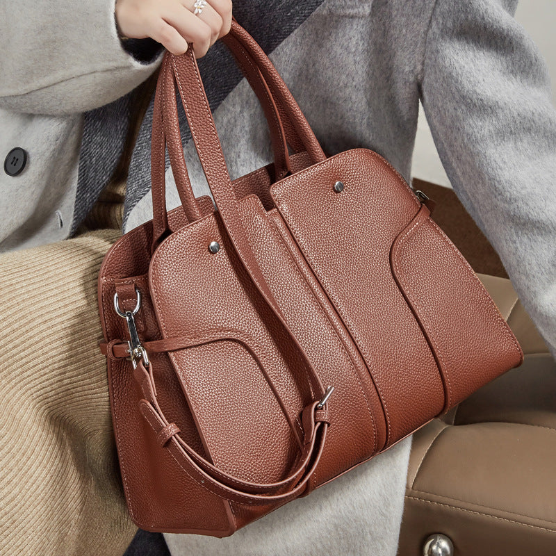 The Executive Structured Genuine Leather Bag - Sophisticated Paneled Work Tote