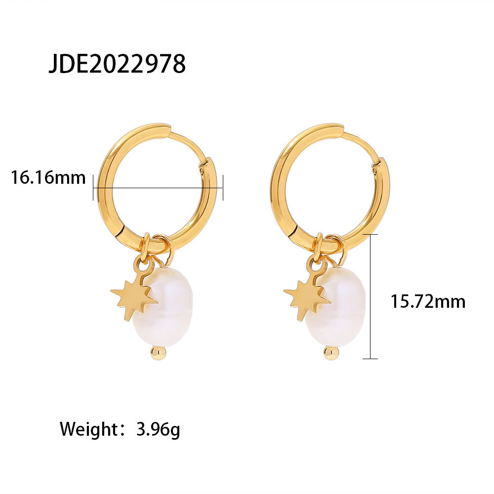 Natural Freshwater Pearl Earrings with Star Pendants