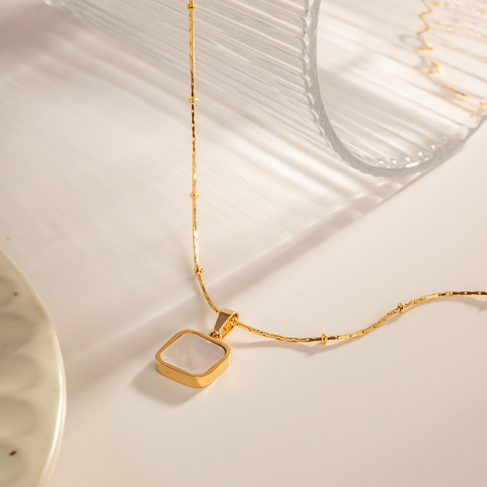 Square Mother-of-Pearl Pendant Necklace