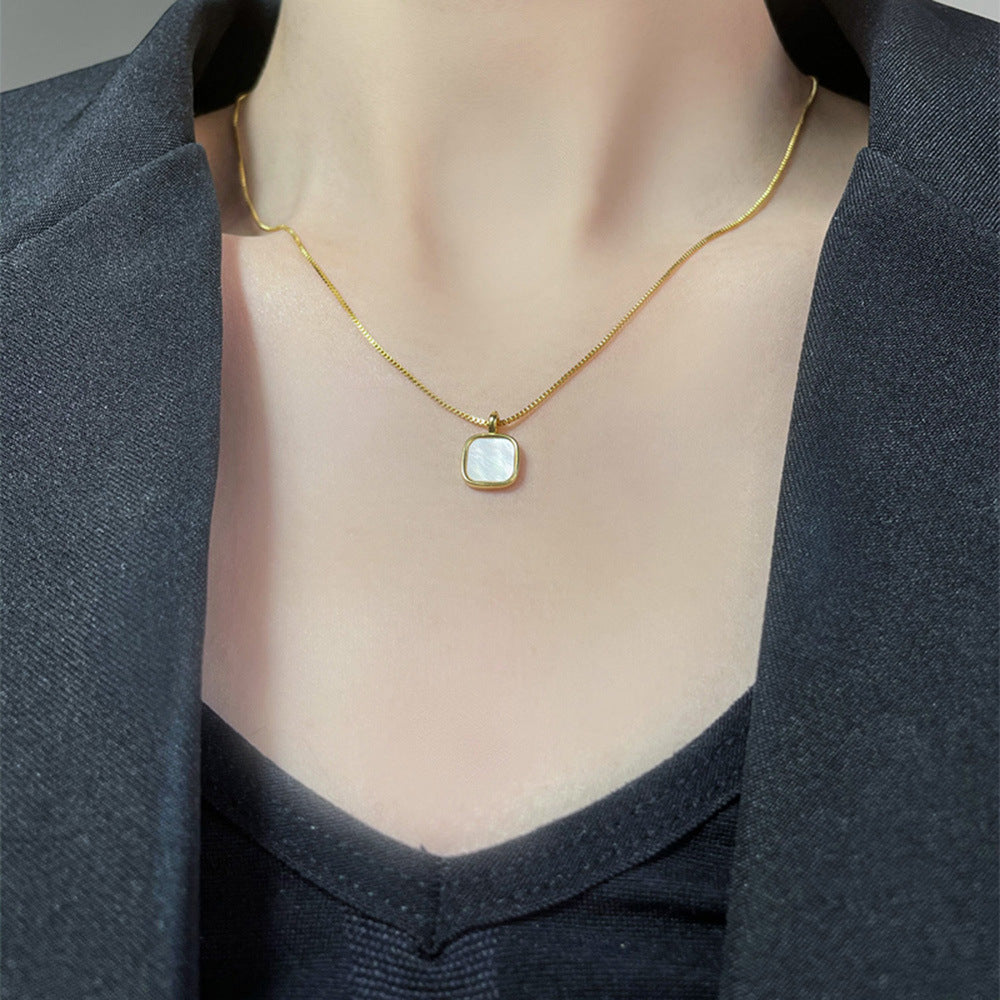 Square Mother-of-Pearl Pendant Necklace