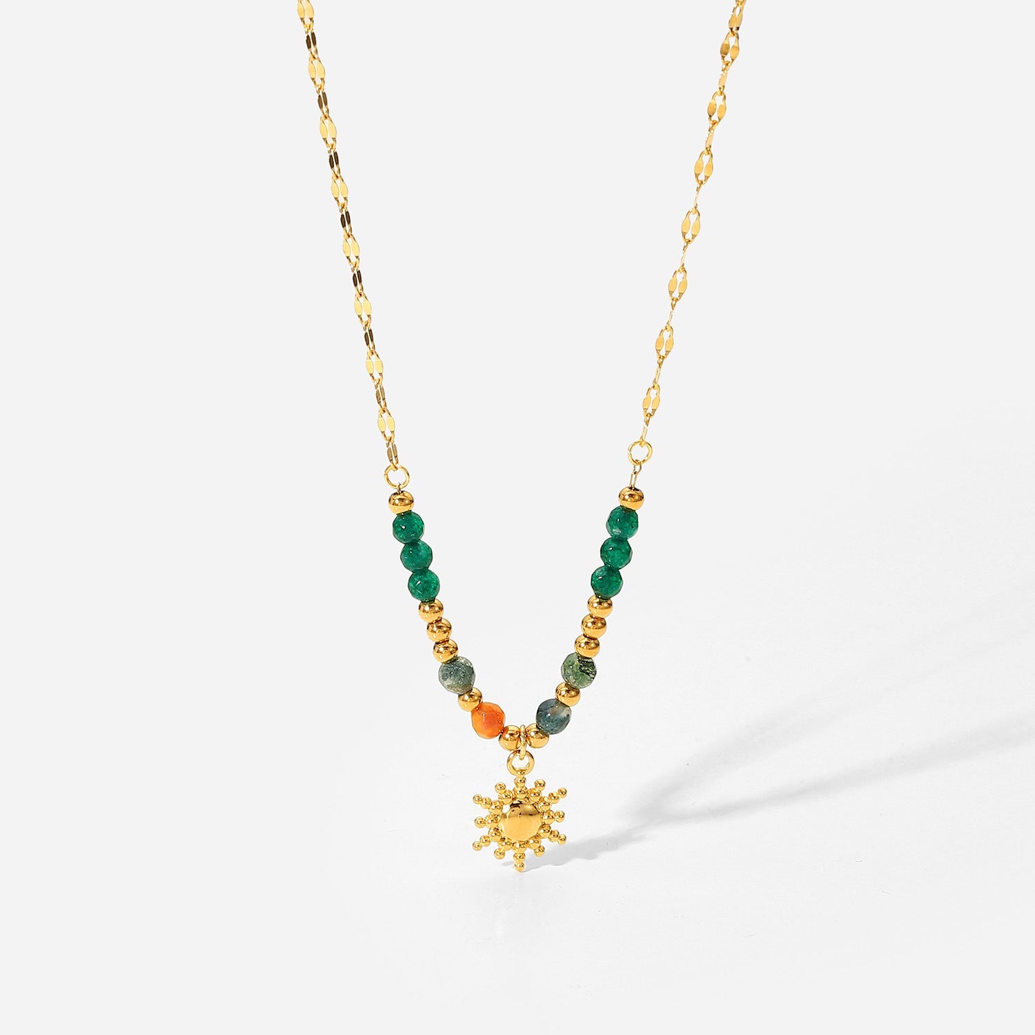 Sun Pendant Natural Stone Beaded Necklace