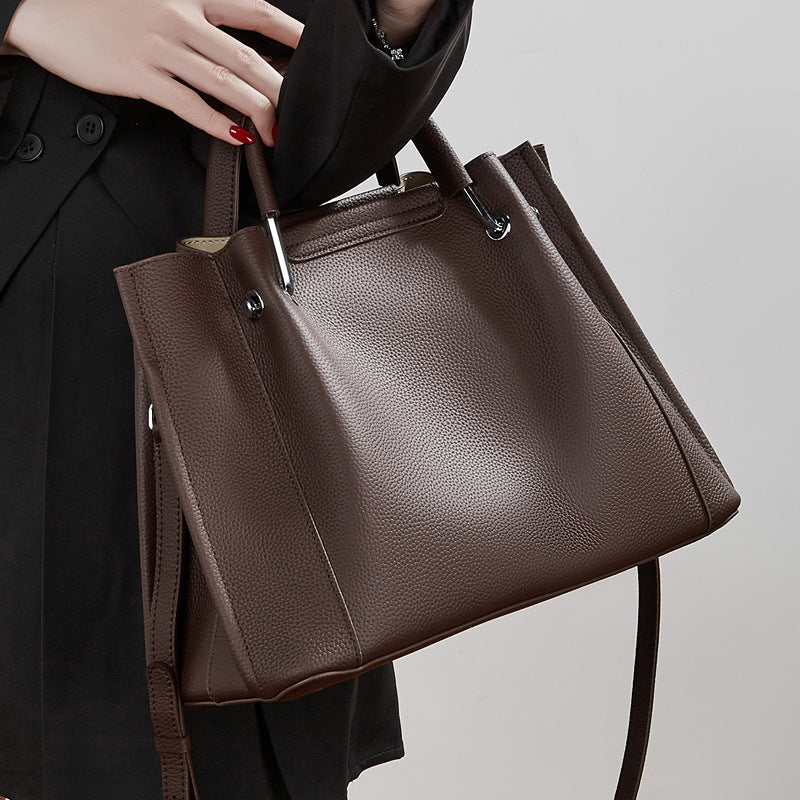 Women's Executive Trapezoid Genuine Leather Tote Bag