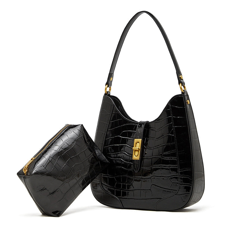 The Metropolitan Glam Croc-Embossed Leather Hobo Bag with Detachable Pouch