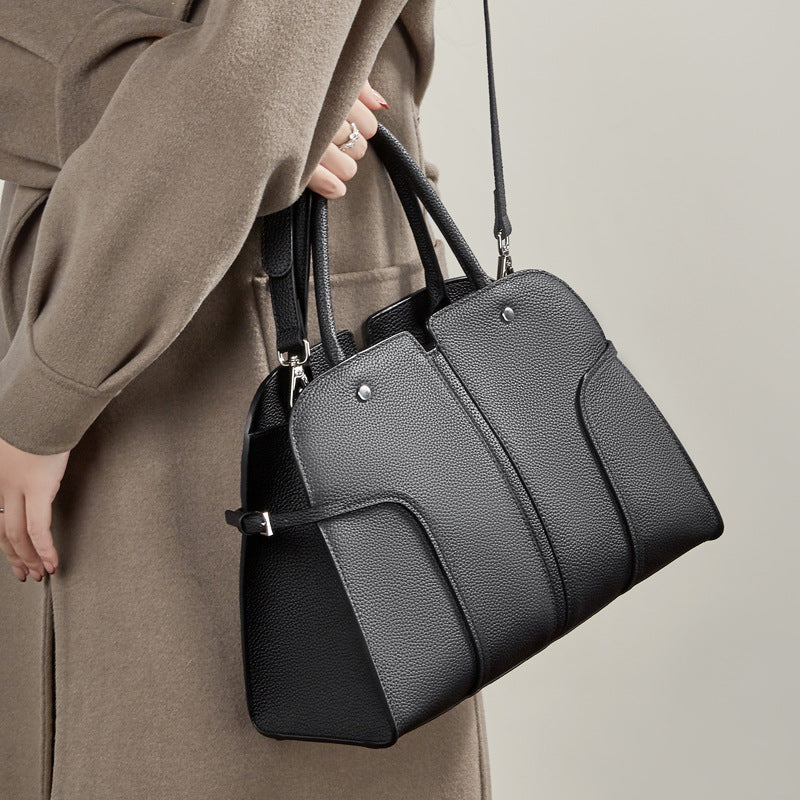 The Executive Structured Genuine Leather Bag - Sophisticated Paneled Work Tote