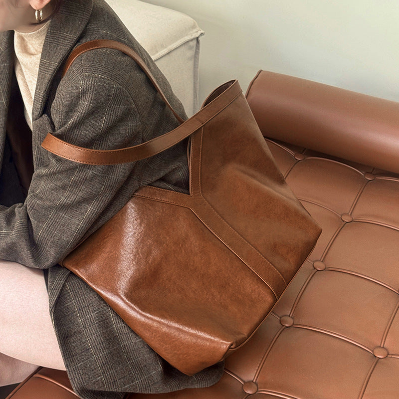 Korean Style Autumn Genuine Leather Tote Bag