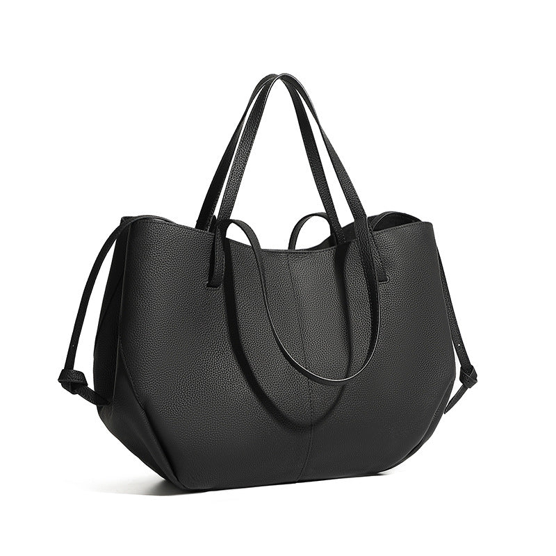 Elegant Genuine Pebbled Leather Tote Bag with Pouch