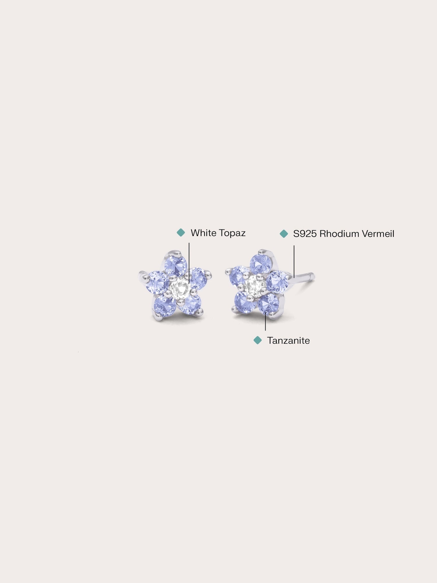 Periwinkle Flower Stud Earrings - Tanzanite