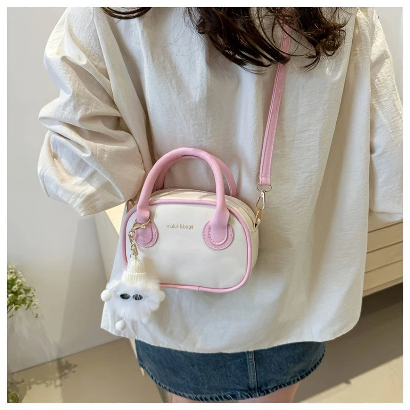 Lady Convertible Crossbody Bag Fur Accents - Detachable Shoulder Strap Zip Closure Suitable for Both Casual Single Shoulder Bag