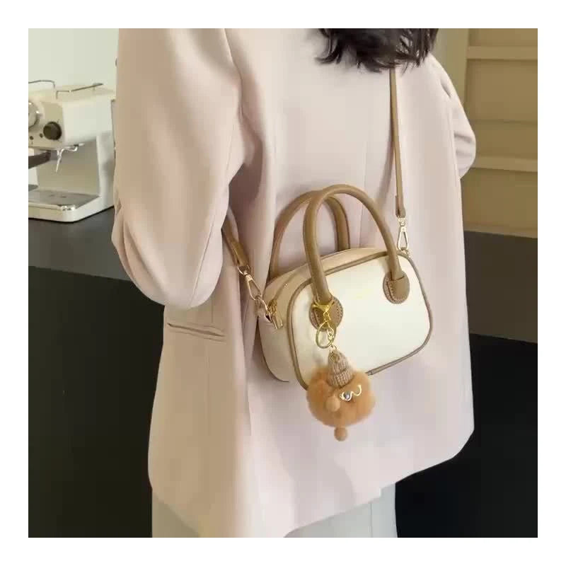 Lady Convertible Crossbody Bag Fur Accents - Detachable Shoulder Strap Zip Closure Suitable for Both Casual Single Shoulder Bag