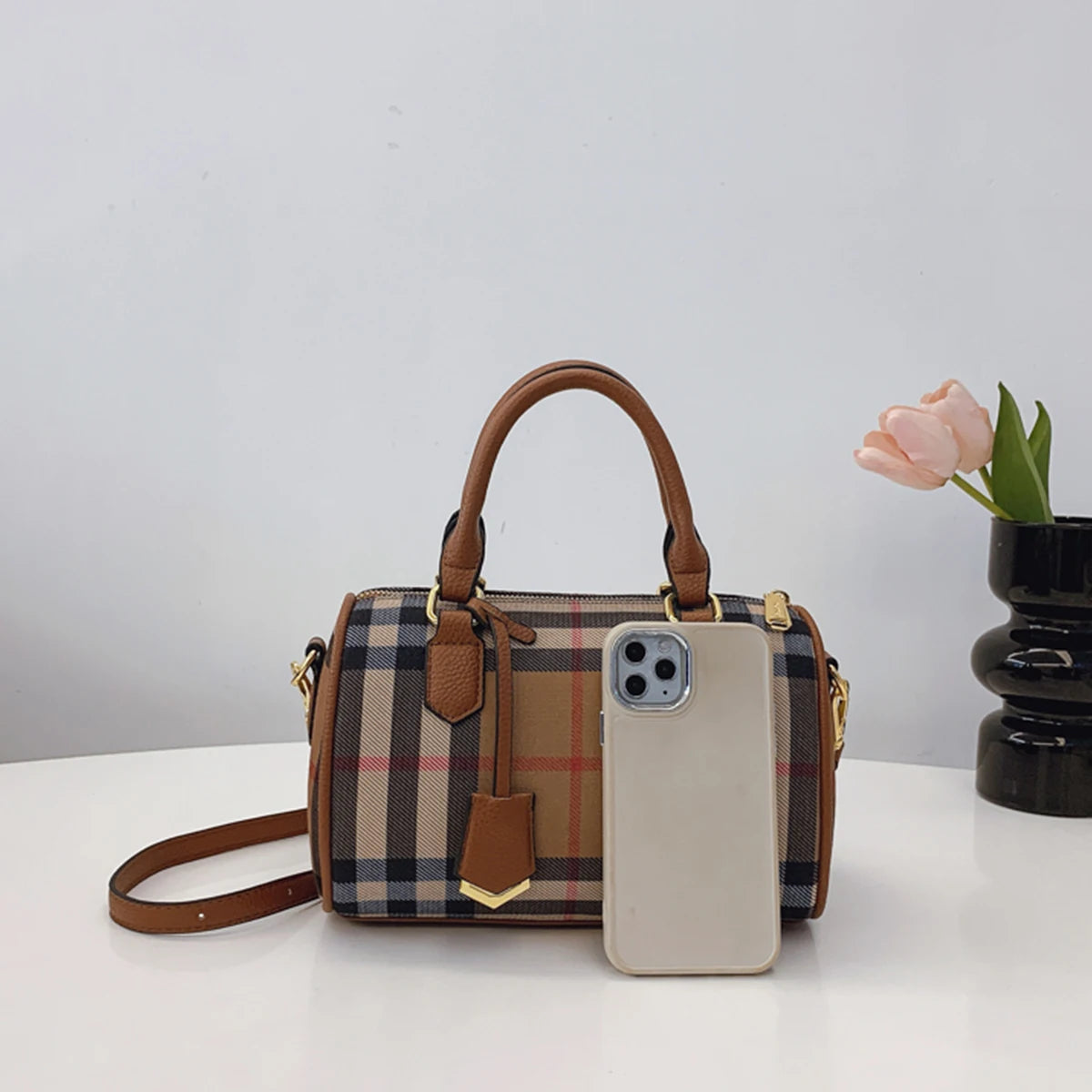 Mini Leather Heritage Bag — Classic Check