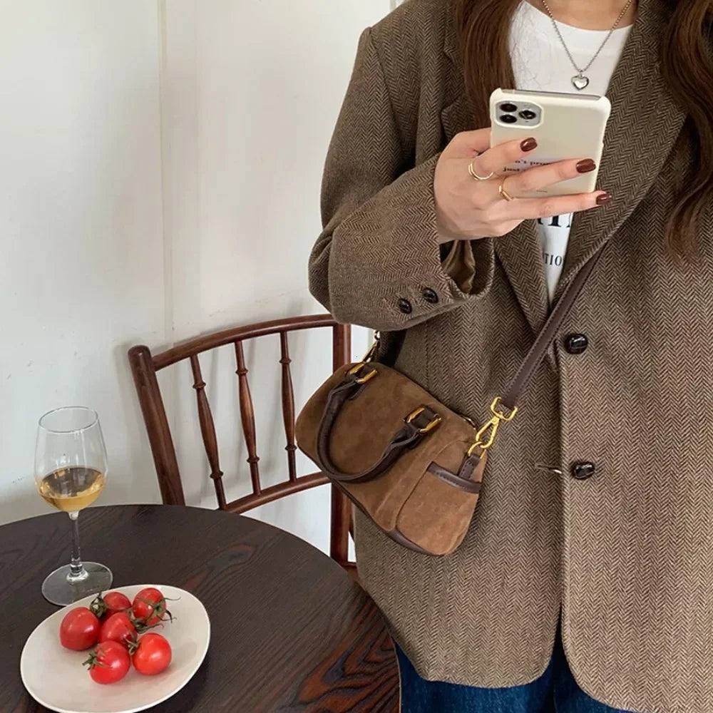 The Marlowe — Suede Barrel Bag