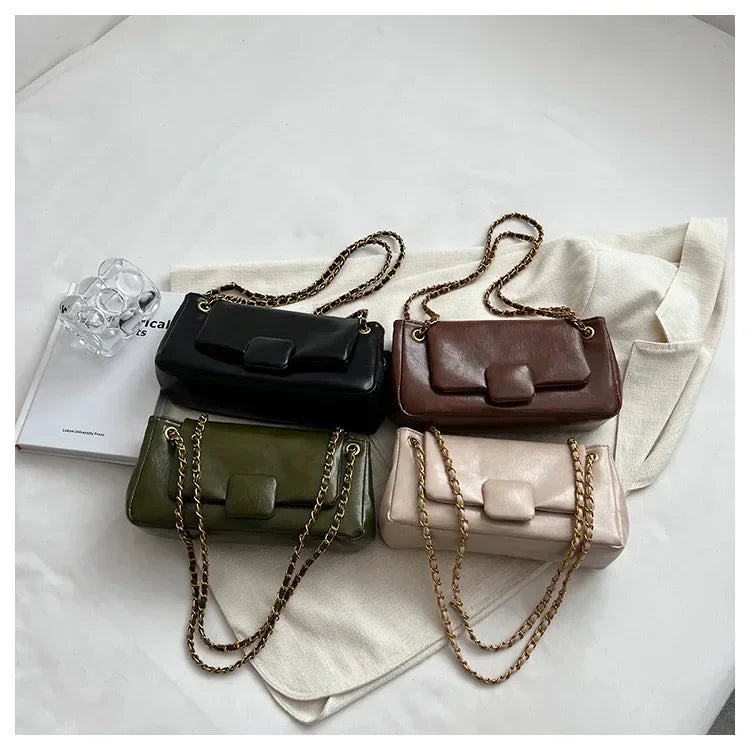 Retro Women's Underarm Shoulder Bags Autumn Winter Texture PU Leather Chains Messenger Bag Korean Elegant All-match Handbags
