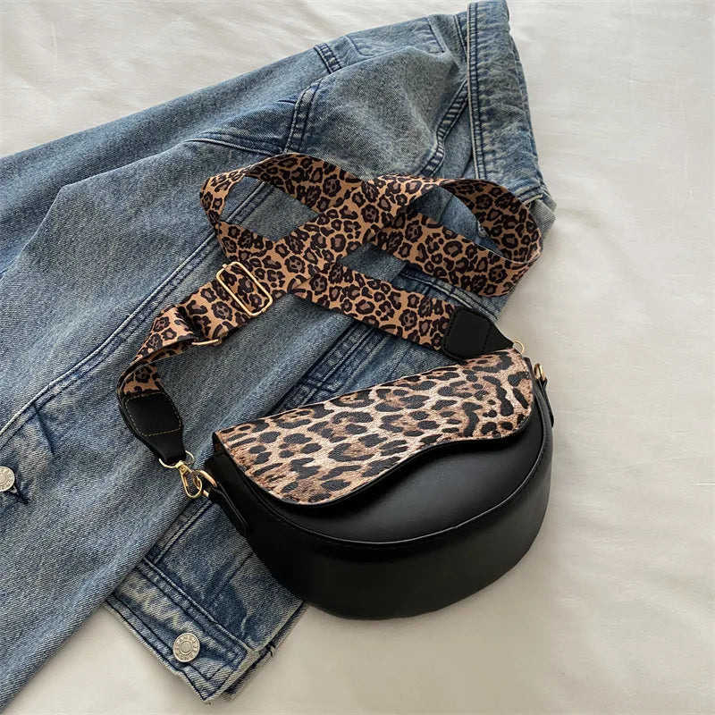 Wide Strap Leopard Print Crossbody Bags For Women, Fashion Designer Shoulder Bag For Daily Used, Versatile Ladies Handbags