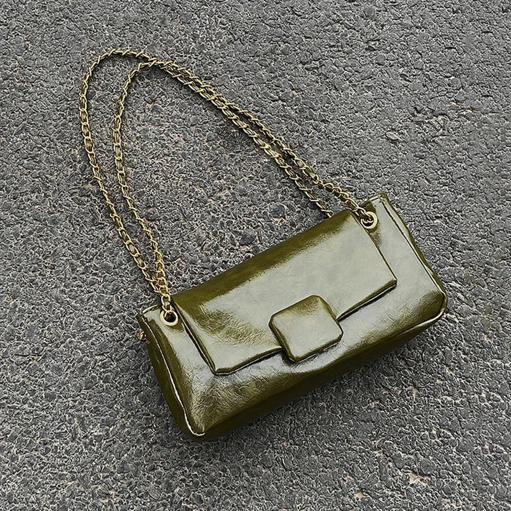 Retro Women's Underarm Shoulder Bags Autumn Winter Texture PU Leather Chains Messenger Bag Korean Elegant All-match Handbags