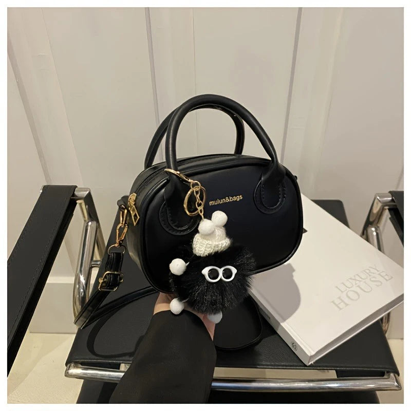 Lady Convertible Crossbody Bag Fur Accents - Detachable Shoulder Strap Zip Closure Suitable for Both Casual Single Shoulder Bag
