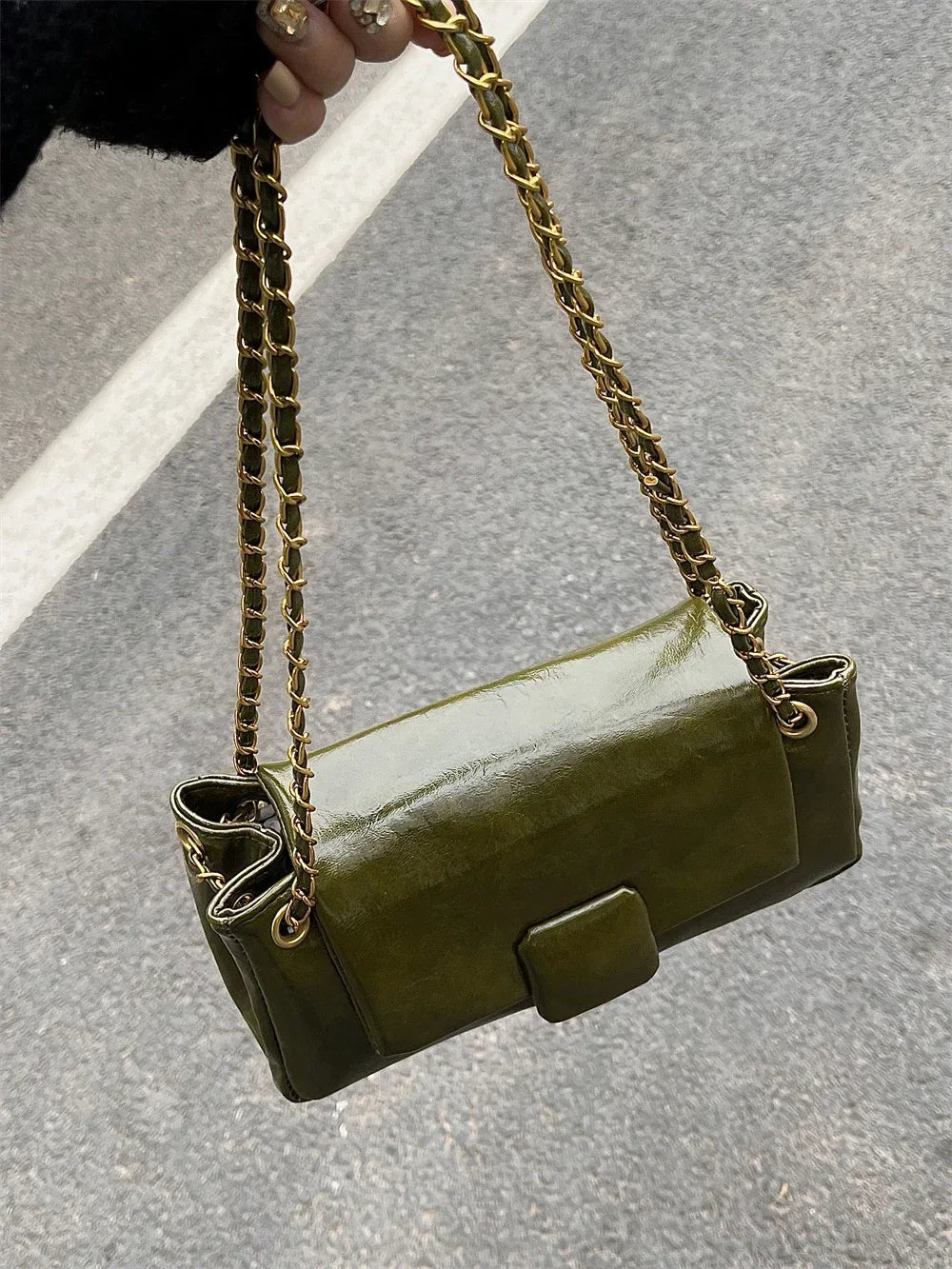 Retro Women's Underarm Shoulder Bags Autumn Winter Texture PU Leather Chains Messenger Bag Korean Elegant All-match Handbags