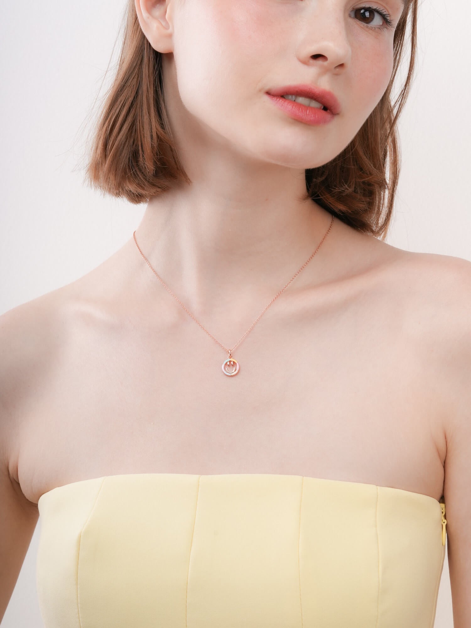 Smiley Face Necklace - Reversible Enamel Moissanite